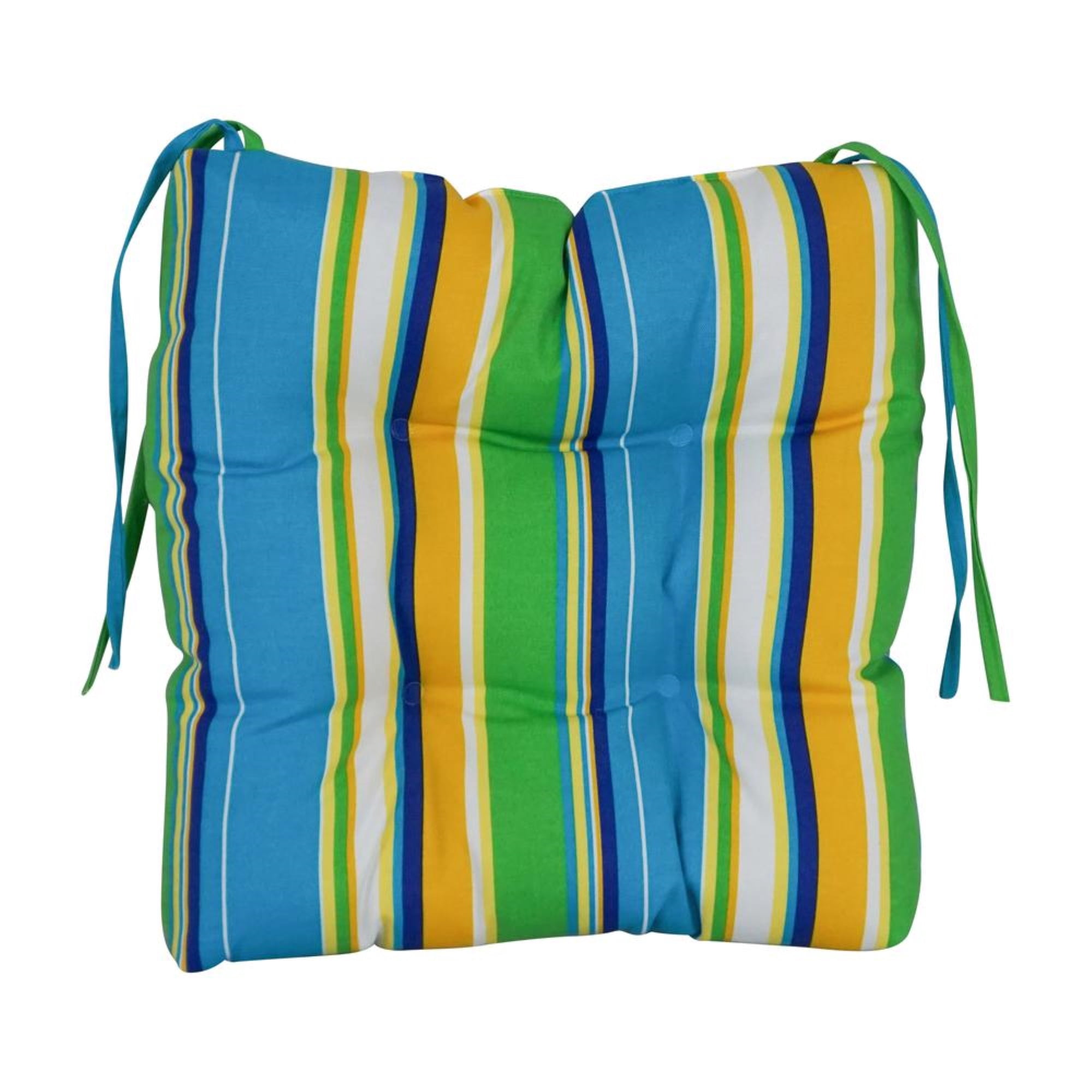 Blazing Needles 916X16SQ-T-2CH-REO-56 16 in. Spun Polyester Patterned Outdoor Square Tufted Chair Cushions, Covert Bluebell - Set of 2