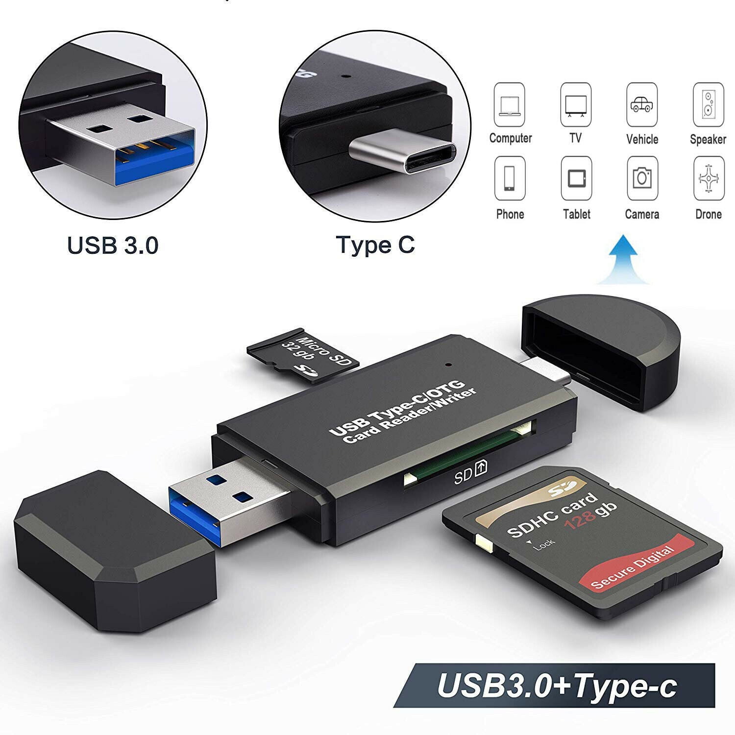 DEYE SD Card Reader,Micro SD/TF Compact Flash Card Reader with 4 in 1 Adapter and OTG Portable Memory Card Reader for PC/Smart Phones/Tablets USB 2.0 