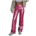 thumbnail image 3 of Wlynlyn Womens Leather Pants High Waist Straight Leg Casual Solid Color Business Work Trousers with Pockets, 3 of 10