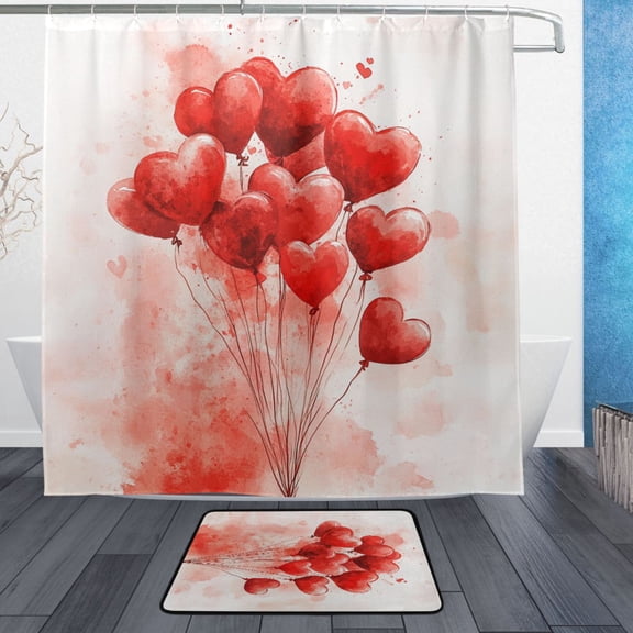 BZSMCE Shower Curtain and Bath Accessory Set,Heartfelt Balloons Pattern