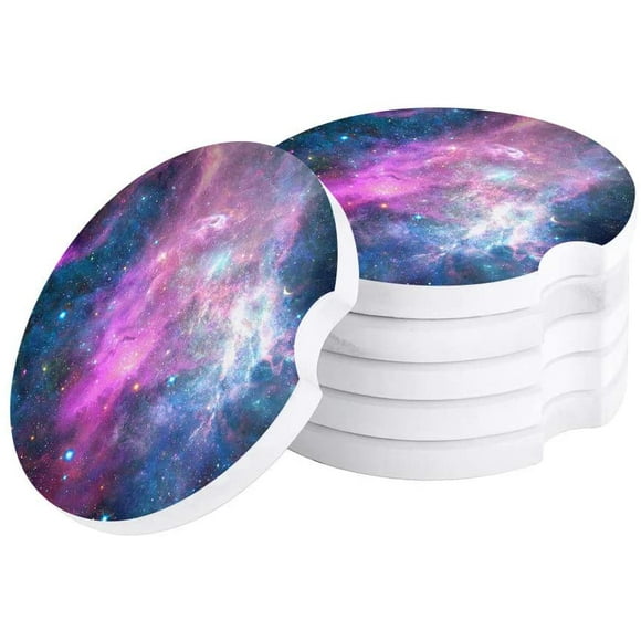 POGLIP Starry Sky Cosmic Galaxy Set of 2 Car Coaster for Drinks, Absorbent Ceramic Stone Coasters Cup Mat with Cork Base for Home Kitchen Room Coffee Table Bar Decor