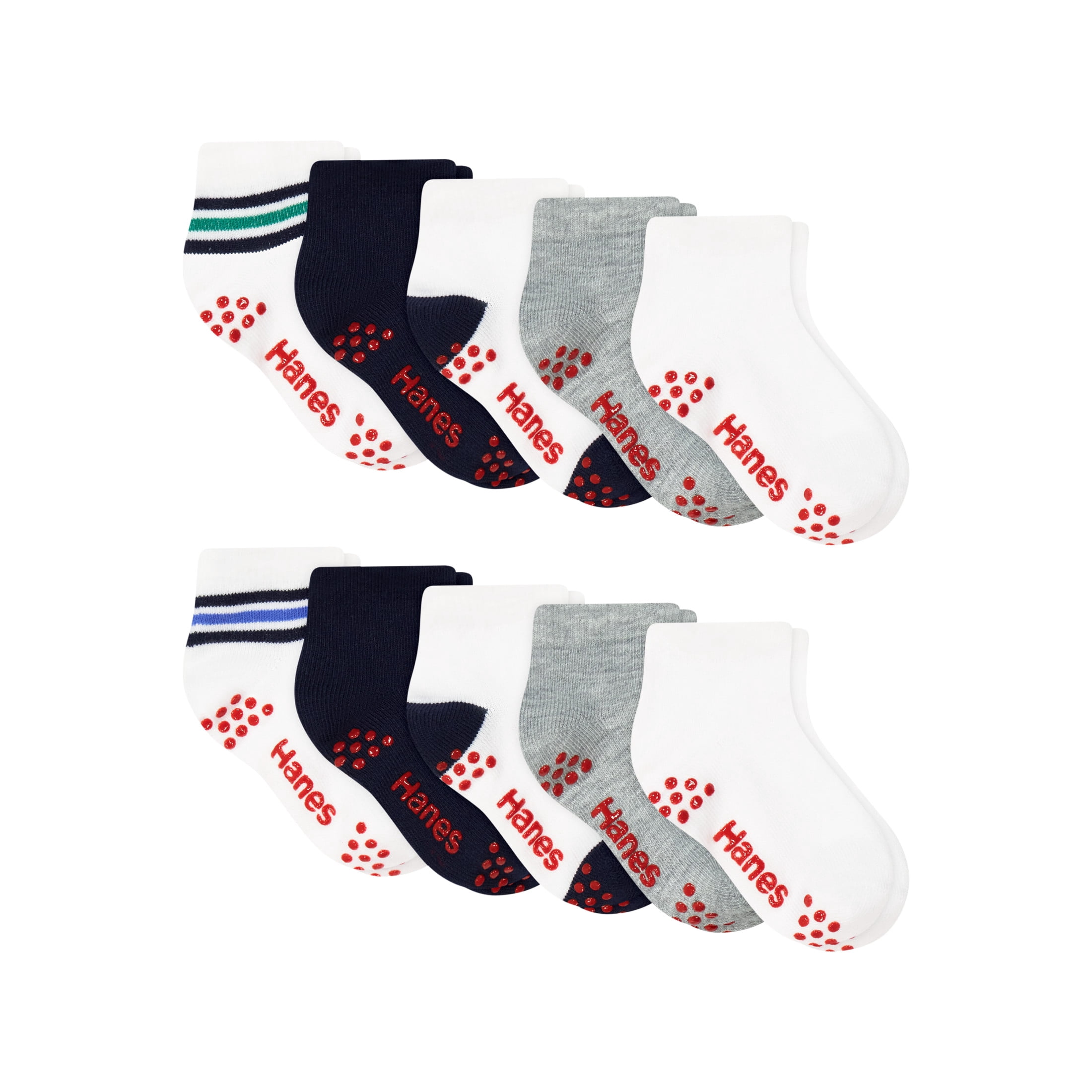 Hanes Boys Ankle Socks Value Pack, 10-Pack, Quarter Socks for Infant and Toddler Boys