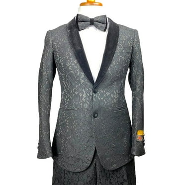 Mens Lace Prom Tuxedo Black Pants & Bowtie By Alberto Nardoni Brand Designer