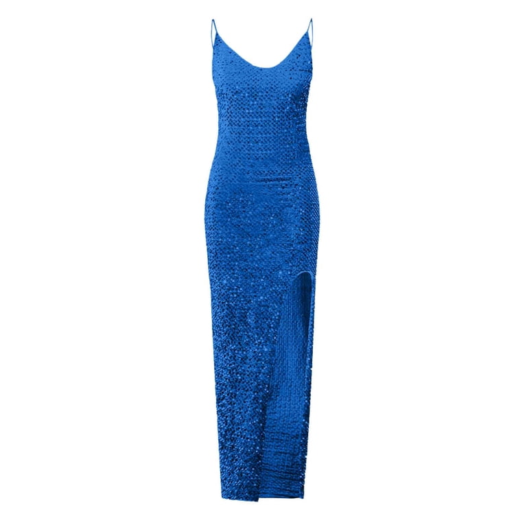 blue maxi dress wedding guest Rent Dress The Population Elisa Midnight Blue Sequin Midi Dress main image 0