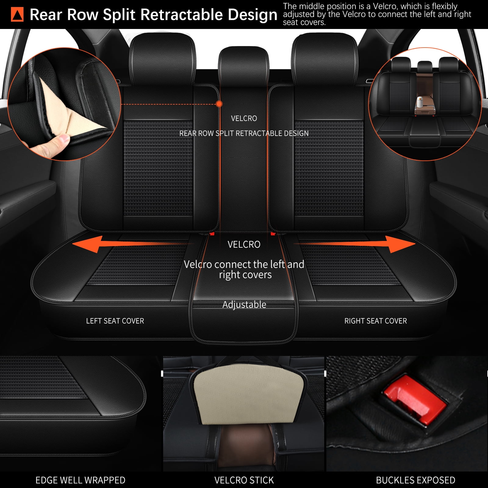DIKSOAKR Car Seat Covers Full Set for Toyota RAV4 2013-2025 2026 5 Seats Breathable Leather Seat Covers Cushion Compatible Airbag Easy To Install Black,Full Set(2 Row 5 Seats)
