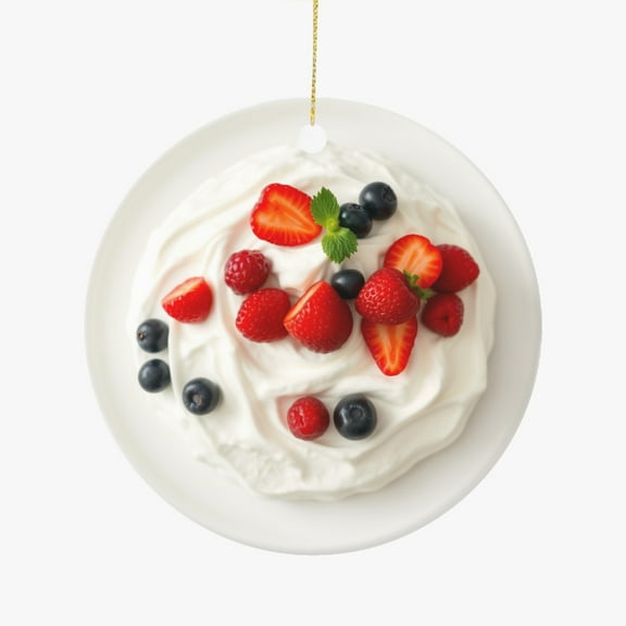 Fruit Pavlova Meringue Whipped Cream with Berries Dessert Food Lovers Foodie Novelty Holiday Christmas Ornament Xmas Tree Gift (Flat Design Printed on Ceramic, NOT 3D)