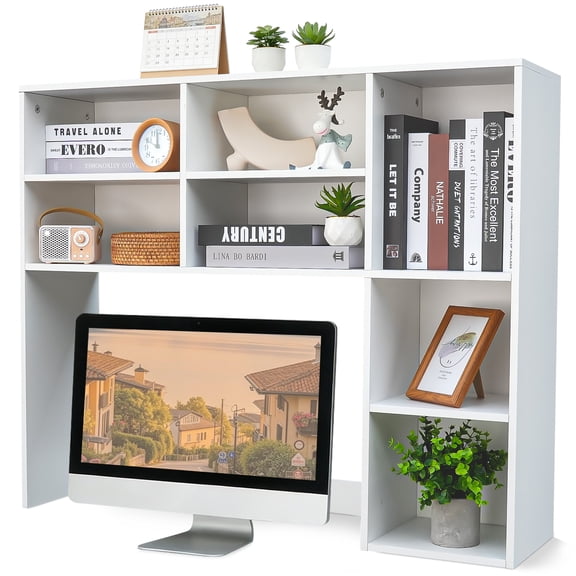 Desktop Bookshelf, Desktop Hutch Bookshelf with 7 Shelves for Computer Desk, Desk 3-Tier Display Rack, Wood Desk Storage Shelf for Dorm Office Home