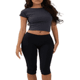 thumbnail image 2 of Femmes Capri Robe Pantalon Taille Moyenne Pantalon Manchette Extensible, 2 of 9