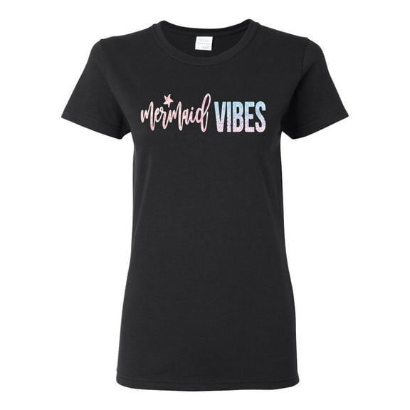 Mermaid Vibes Cute Shimmer | Womens Fashion Graphic T-Shirt, Black, Small
