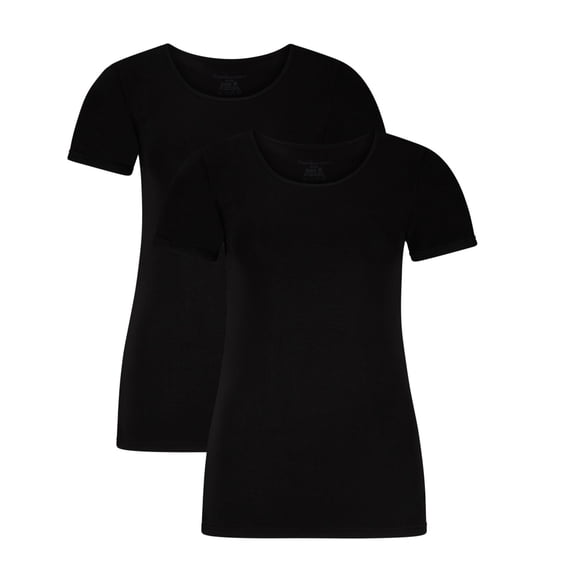 Bamboo basics Camiseta de mujer KATE, paquete de 2 - Camiseta interior, cuello redondo, camiseta simple Negro M (Medium)
