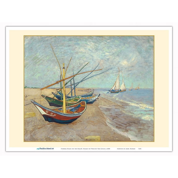 Fishing Boats on the Beach at Les Saintes-Maries-de-la-Mer France - From an Original Color Painting by Vincent Van Gogh c.1888 - Master Art Print (Unframed) 9in x 12in
