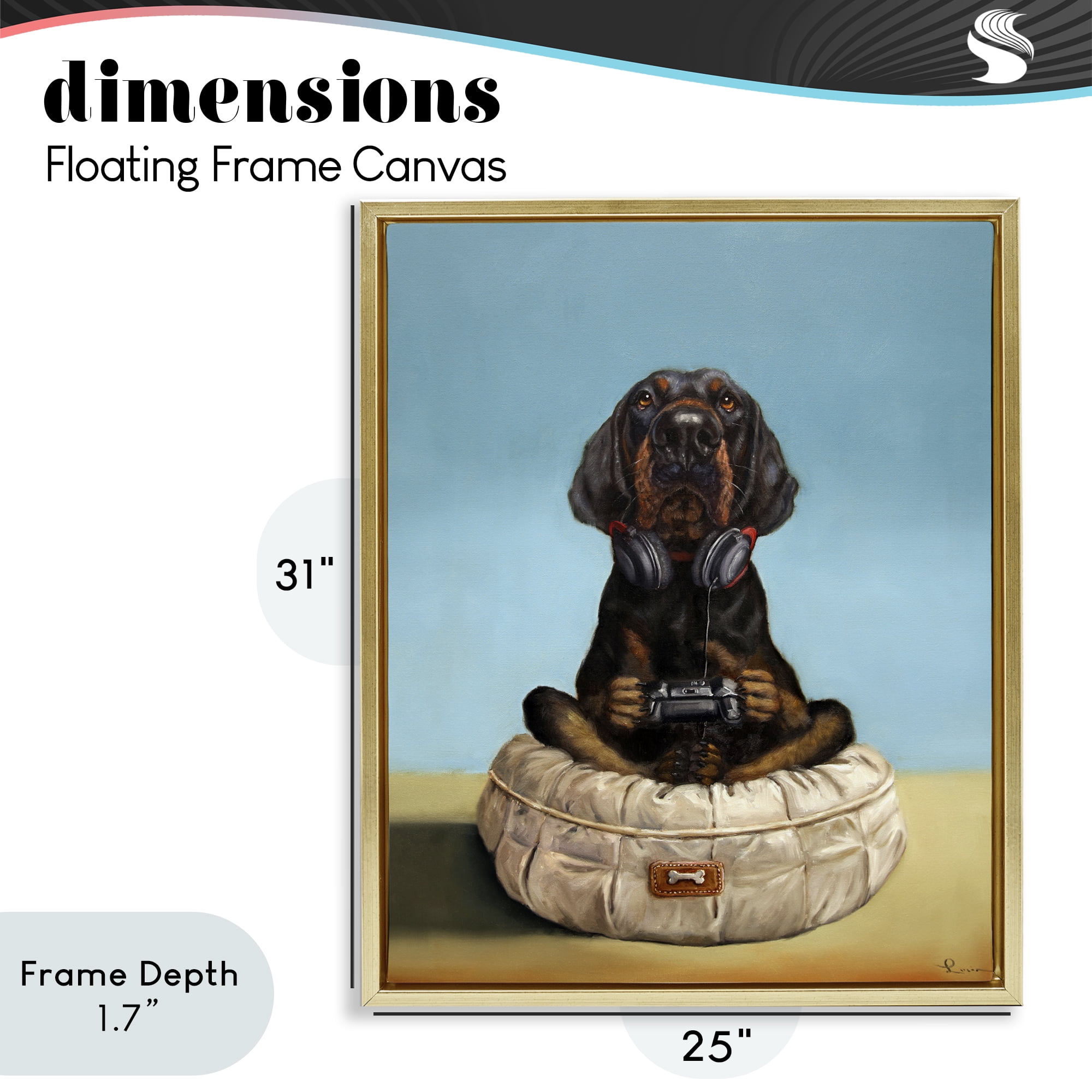 Stupell Industries Game Boy Playing Dog Gold Framed Floater Canvas Wall Art, design by Lucia Heffernan