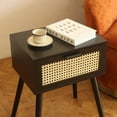 thumbnail image 5 of Mid-Century Modern Nightstand with Rattan Drawer - Black Bedside Table, 5 of 7