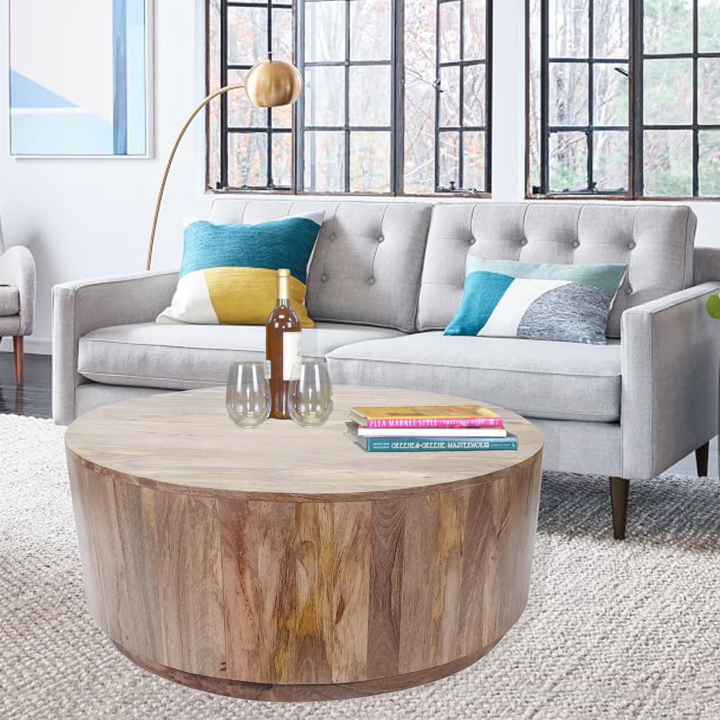 Carolina Classics Tamia 42" Round Wood Coffee Table in Natural Brown