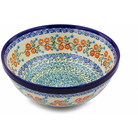

Polish Pottery 8¼-inch Bowl (Tulip Vines Theme) Hand Painted in Boleslawiec Poland + Certificate of Authenticity