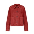 thumbnail image 3 of Women's Faux Suede Button Down Cropped Jacket Fall Lapel Collar Long Sleeve Fashion Casual Coats, Size S-XXL, 3 of 6