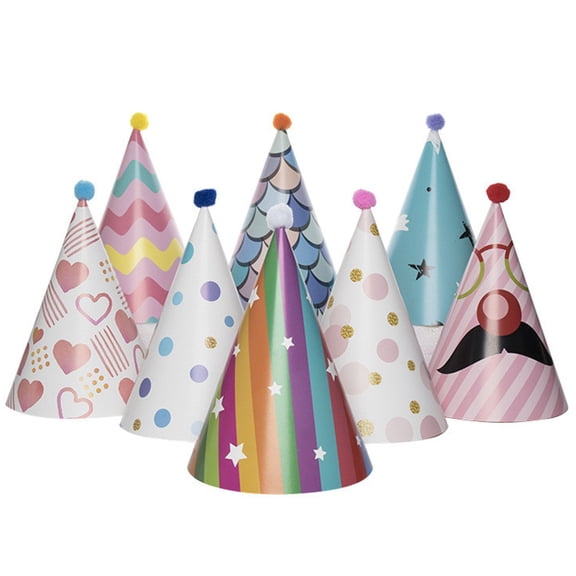 8Pcs Paper Gold Foil Happy Birthday Party Cone Hats for Adults and Kids Party Decoration