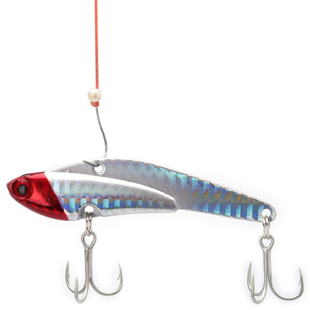 Señuelos de vibración de Metal, simulación de cebos de pesca duros, señuelos de fundición larga (rojo con plata)