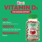 Human Beanz Kids Vitamin D3 Jelly Beans 1000 IU, Bone & Immune Support for Children, Vegetarian D3 Gummies, Gluten-Free Non-GMO Kosher Halal, 120 Strawberry Gummies