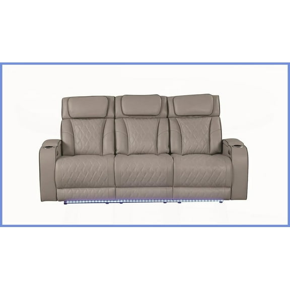 Fortuner Modern 3-Seat Faux Leather Recliner Sofa with Massage & LED Lights - Gray Living Room Centerpiece
