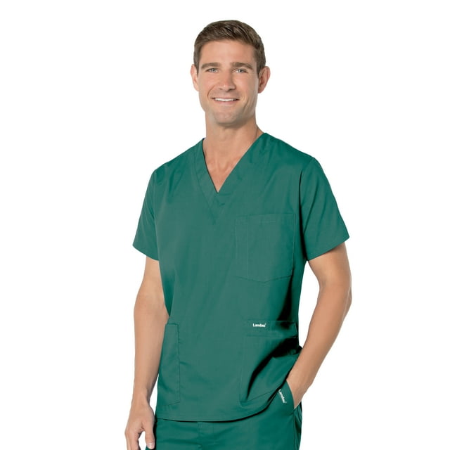 Landau Essentials Haut de Blouse Médicale 5 Poches pour Hommes : Coupe Classique Décontractée, Col en V Durable Médical 7489