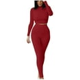 thumbnail image 2 of Puntoco Tops De Cuello Redondo De Manga Larga De Color Casual para Mujer Pantalones De Cintura Alta Trajes Deportivos Liquidación Puntoco Puntoco-4198, 2 of 6