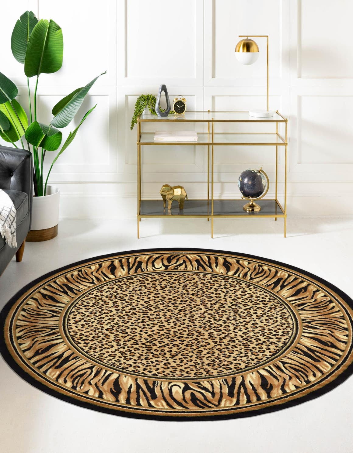 Unique Loom Cheetah Wildlife Rug Light Brown/Black 7' 10" Round Border Contemporary Perfect For