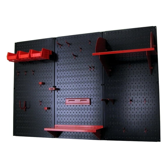 4ft Metal Pegboard Standard Tool Storage Kit - Black Toolboard & Red Accessories