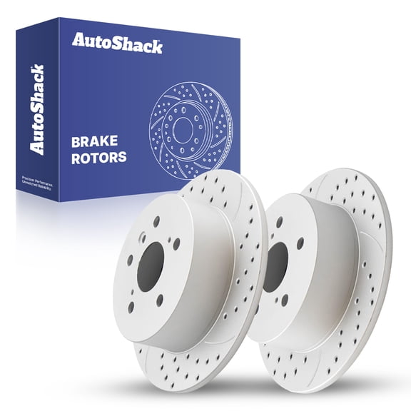 AutoShack Rear Solid Drilled & Slotted Coated Brake Rotors Silver Matte Finish 2-PC Set Replacement for 2008-2013 Toyota Highlander TurboGuard 12.16" (308.9 mm)