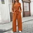 thumbnail image 6 of Womens Jumpsuit Fall Long Sleeve V Neck Casual Loose One Piece Outfits Wrap Waist Pants Long Romper with Pockets, 6 of 7