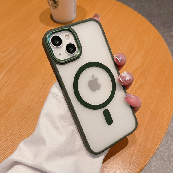 Magnetic Case for Apple iPhone 14 6.1 inch,Compatible with MagSafe Charging,Slim Translucent Matte Frosted Shockproof Hybrid Phone Case,Darkgreen