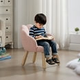 thumbnail image 3 of Guyou Solid Wooden Toddler Chair Ages 1-6, Kids Preschool Arm Chair with Flower Back, Upholstered Kid Reading Chair, Sherpa Kids Desk Chair for Playroom Kindergarten Preschool Bedroom, Pink, 3 of 11