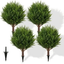 Artificial Cedar Shrub Ball Trees 15.8โ with Ground Spikes | UV Resistant Outdoor Plants 4PCS
