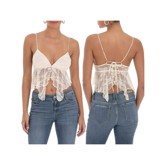 SUNSIOM Women Lace Camisole, Sleeveless Tops V-neck Backless See-through Irregular Summer Tops