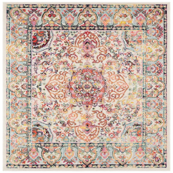 SAFAVIEH Madison Jefferson Geometric Area Rug, Ivory/Red, 6'7" x 6'7" Square