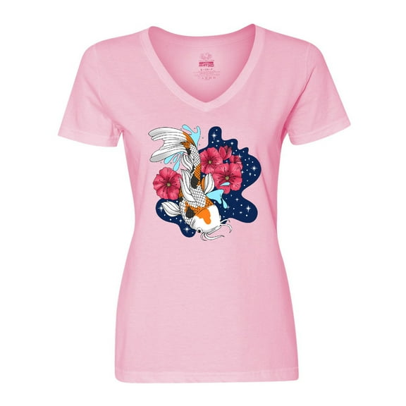 Inktastic Japanese Koi Fish Pond with Stars Women's V-Neck T-Shirt