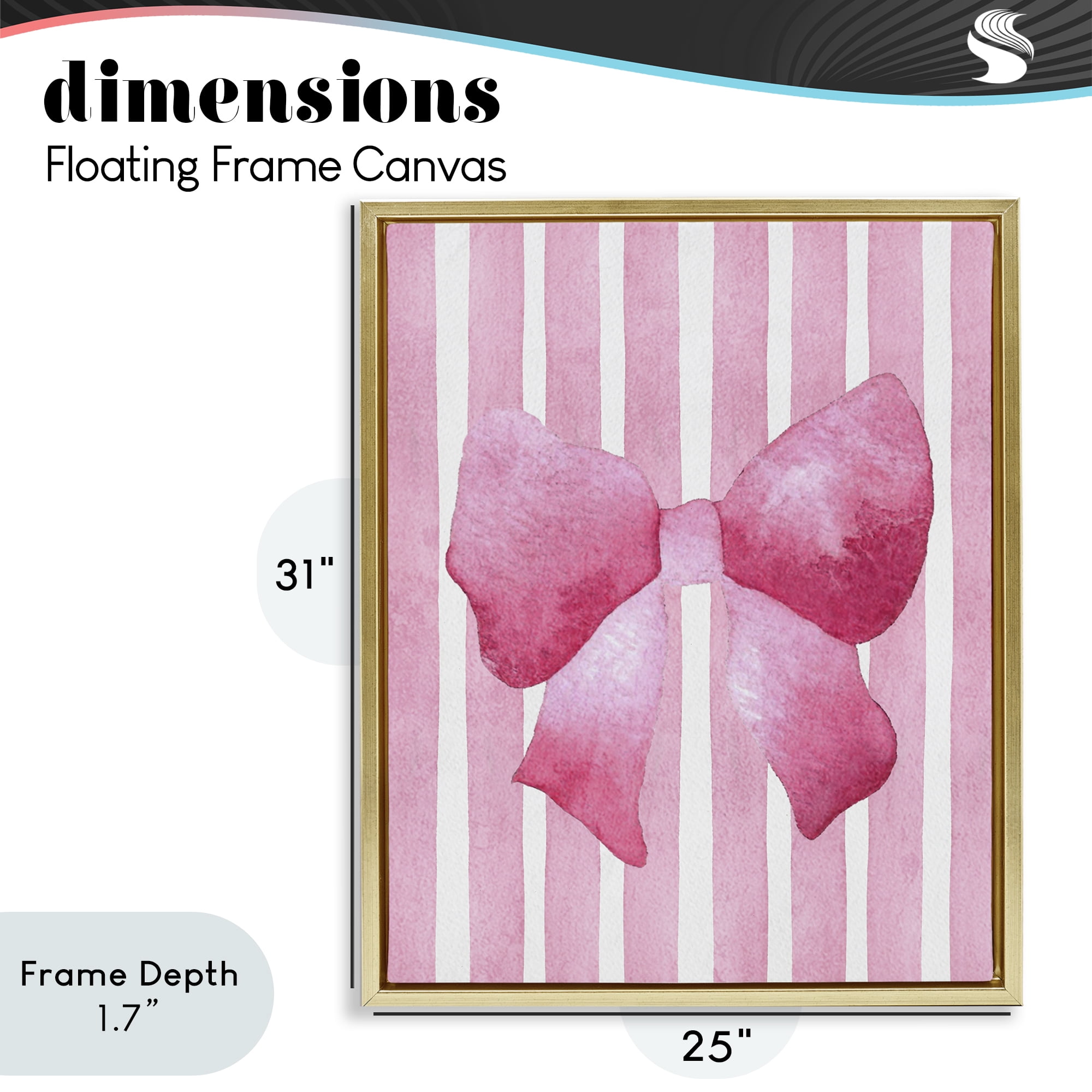Stupell Industries Chic Bow on Pink Stripes Gold Framed Floater Canvas Wall Art, design by Camila Juncos