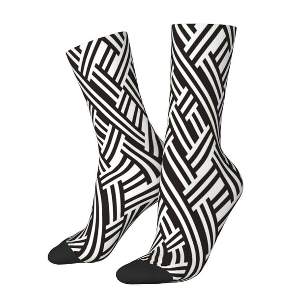 Balery Black White Stripes Calcetas Largas con Estampado para Hombre y Mujer – Suaves y Transpirables, Talla Única (US 5-11)