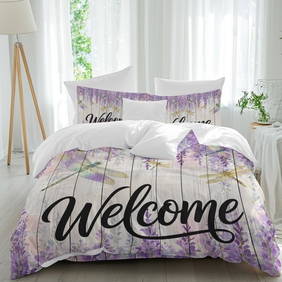 Welcome 4 piece Duvet Cover Set, Comfort Bedding Set King Size Include a Duvet Cover, a Bed Sheet, 2 Pillowcase with Zipper for All Season