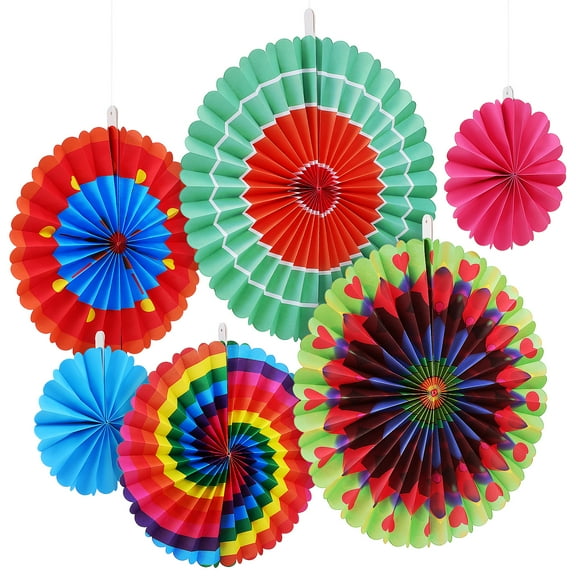 6pcs Hanging Paper Fans Folding Fans Colorful Paper Decorations for Fiesta Party Wedding