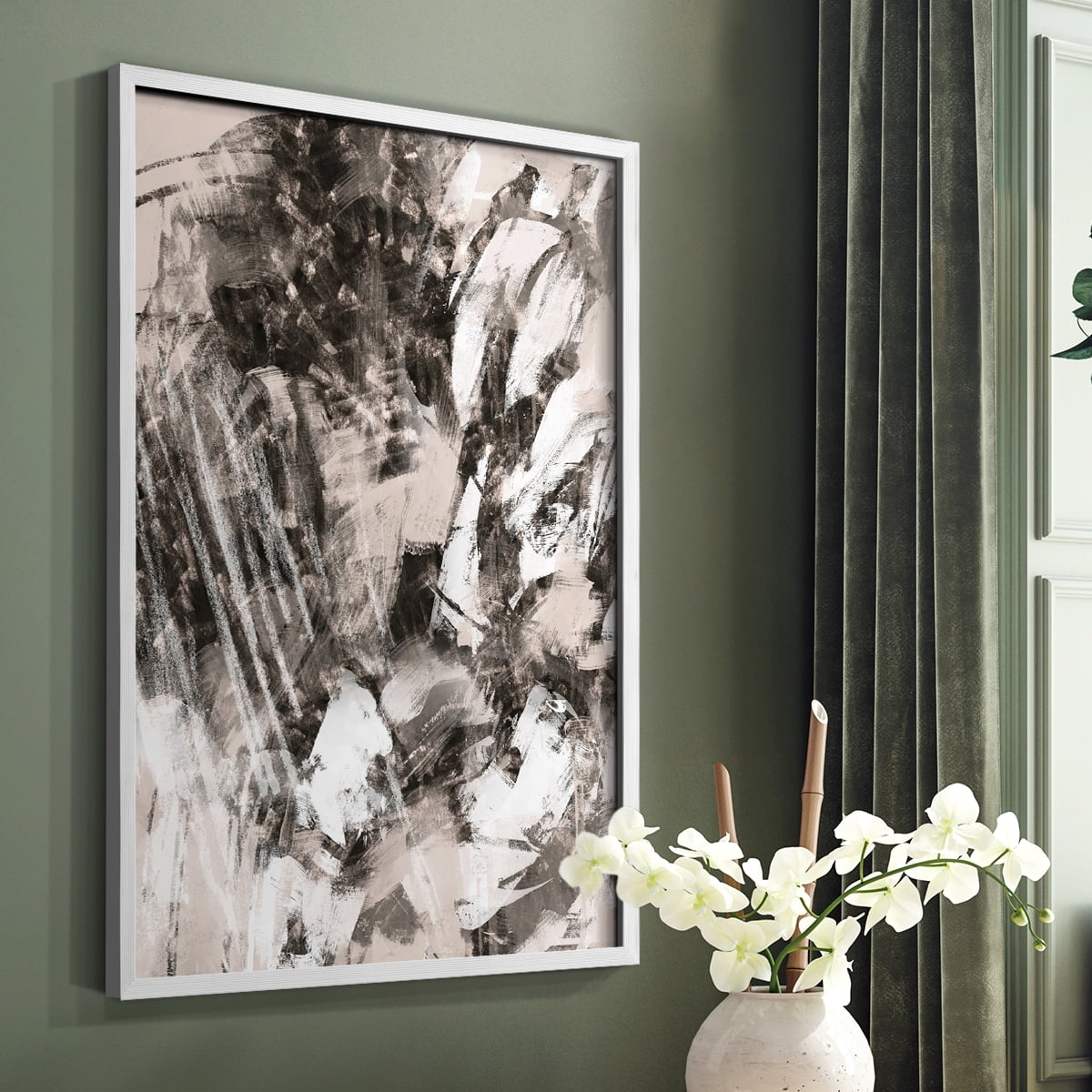 Blush Blackboard I Framed Print in White Solid Wood Framed Print No Nail Hanging