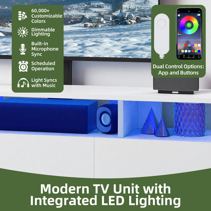 Uforic TV Stand with Mount, Power Outlets & LED, Entertainment Center for Up to 65" TV for Living Room, White