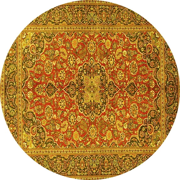 Ahgly Company Indoor Round Medallion Yellow Traditional Area Rugs, 3' Round