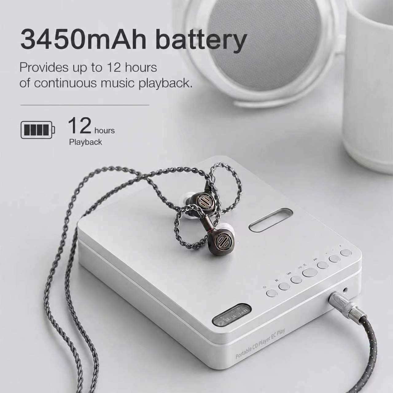 SHANLING EC Play Portable HiFi CD Player,USB DAC,CS43198 DAC+Dual SGM8262,384kHz/32bit,DSD256,Bluetooth 6.0,LDAC,Up to 700mW@32Ω Output,3.5mm+4.4mm Headphone Output,Coaxial,1.12-in Screen Silver