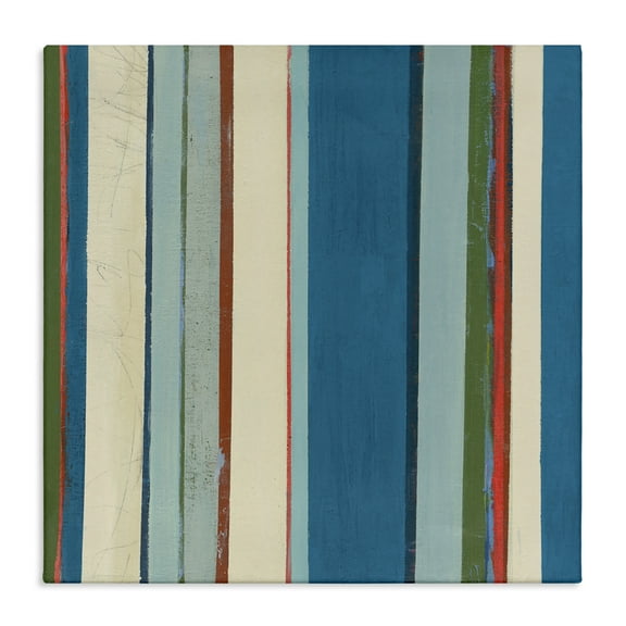 Stupell Industries Asymmetrical Blue Stripes Abstract Painting Gallery Wrapped Canvas Art Print Wall Art, 17 x 17