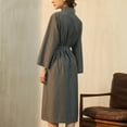 thumbnail image 4 of Defitshape Women's Long Sleeve Waffle Knit Robe Pockets Belted Mid-length Soft Bathrobes 3/4 Sleeves Grey Large, 4 of 4