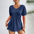 thumbnail image 4 of USSUMA Womens Tops Fashion Casual Women's Solid Short Sleeve V-neck Button T-shrit Top Blouse Elegant Clearance Sale Navy Polyester XXL, 4 of 6