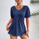thumbnail image 5 of Fiudx Tops para Mujer Blusa de Manga Corta con Cuello En V y Botones para Mujer, Informal, Liso, a La Moda, 5 of 7