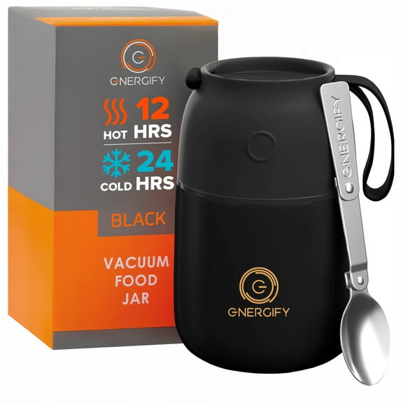 ENERGIFY Vacuum Insulated Thermos Food Container, Stainless Steel, 17oz, Black Matte