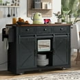 thumbnail image 2 of 53.7" Farmhouse Kitchen Island with Power Outlet, 2 Sliding Barn Door Kitchen Storage Island with Drop Leaf, Spice Rack Rolling Kitchen Cart on Wheels, for Kitchen,Dining Room, Black (One Package), 2 of 9
